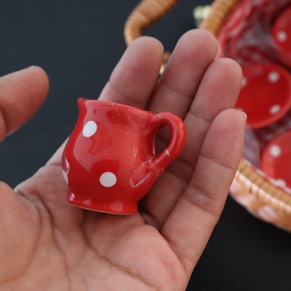 Vintage Red White Polka Dot Mini Tea Set - Picture 5 of 7